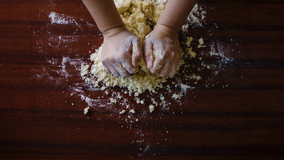 photo of someone kneading bread